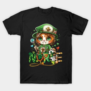 St Patricks Day Nurse Cat Leprechaun Lucky Green Proud Irish T-Shirt